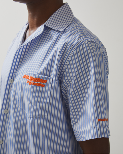 Reiss Unisex Short Sleeve Striped Cuban Shirt - Blue