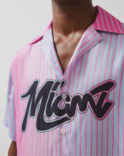 Reiss Mens Miami Palm Tree Cuban Shirt - Pink