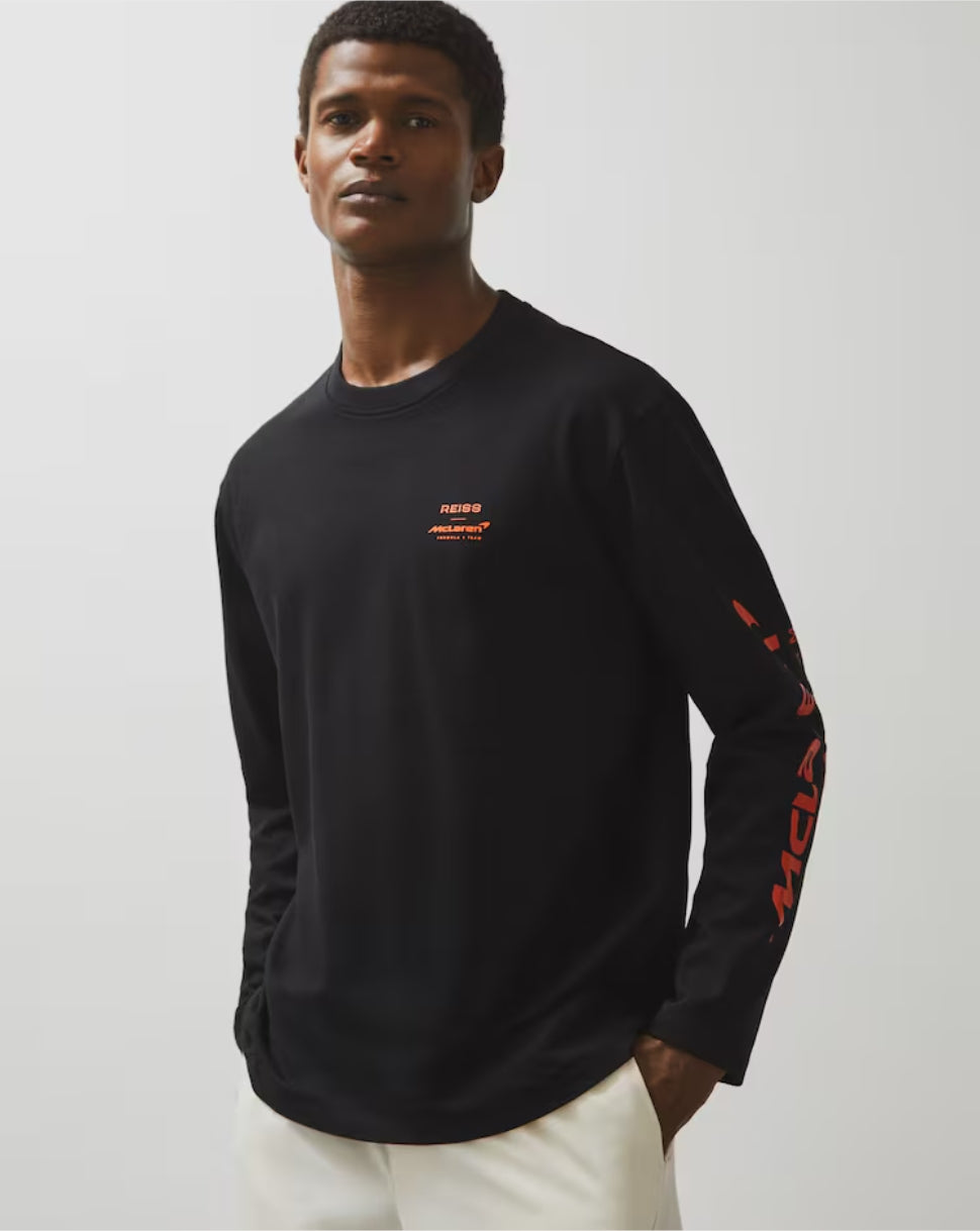 Reiss Unisex Long Sleeve Tyre Print T-Shirt - Black
