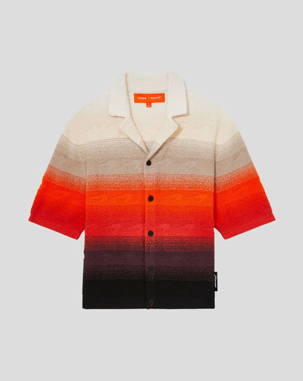 Reiss Mens Pacific Short Sleeve Knitted Towelling Speedmark Ombré Cuban Shirt - Multicolour