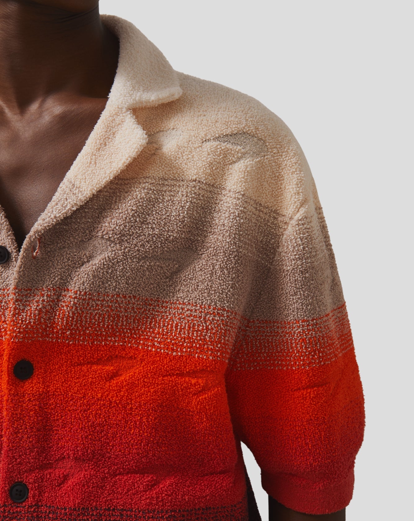 Reiss Mens Pacific Short Sleeve Knitted Towelling Speedmark Ombré Cuban Shirt - Multicolour
