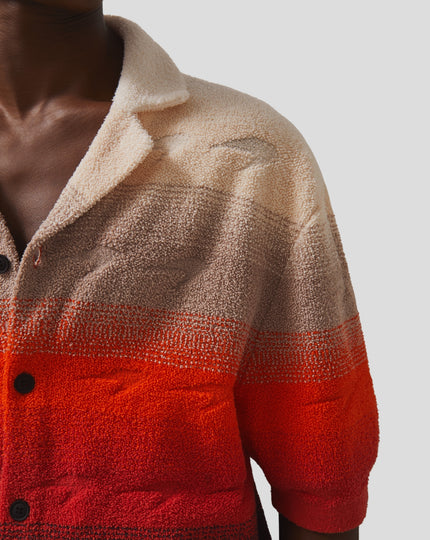 Reiss Mens Pacific Short Sleeve Knitted Towelling Speedmark Ombré Cuban Shirt - Multicolour