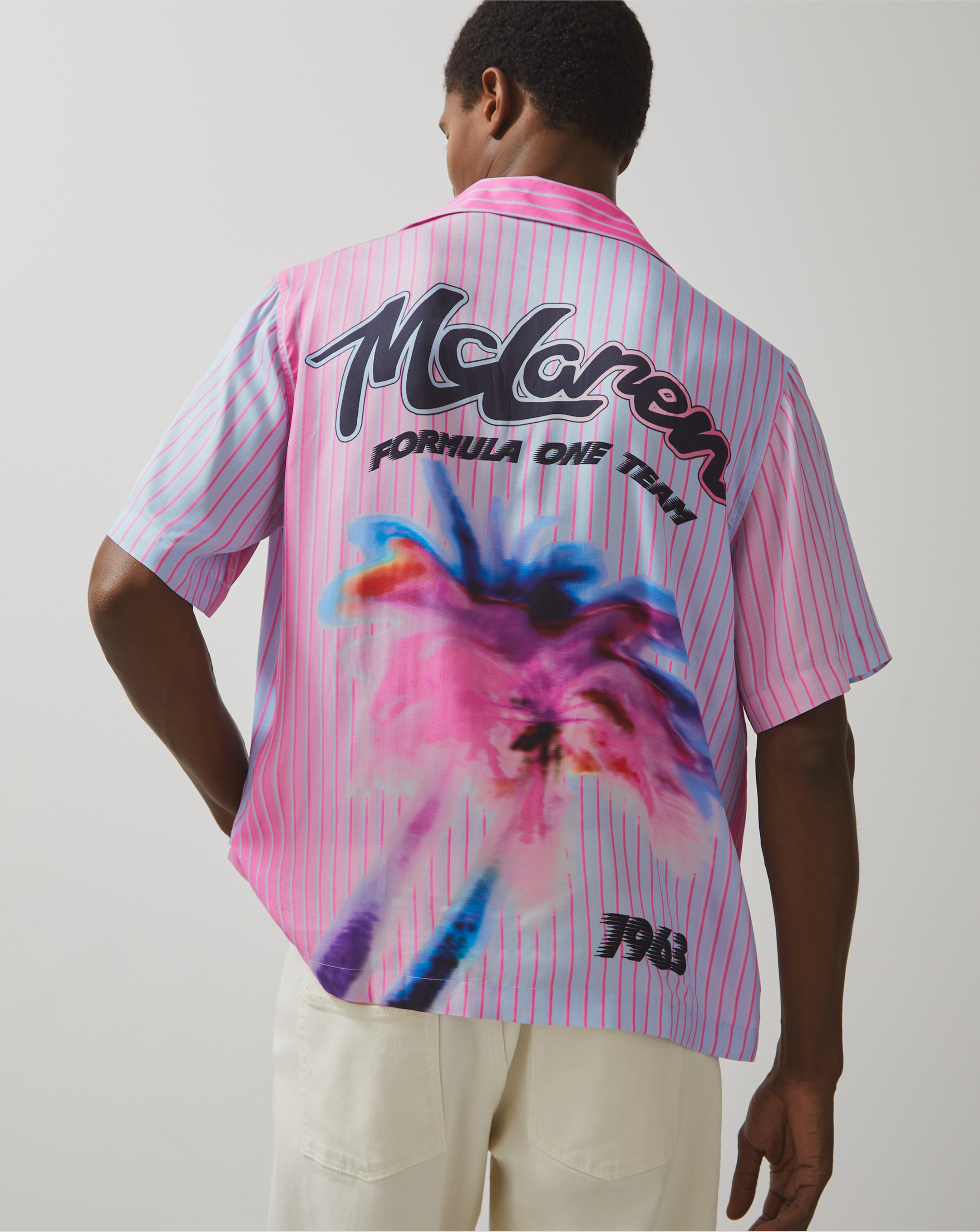 Reiss Mens Miami Palm Tree Cuban Shirt - Pink
