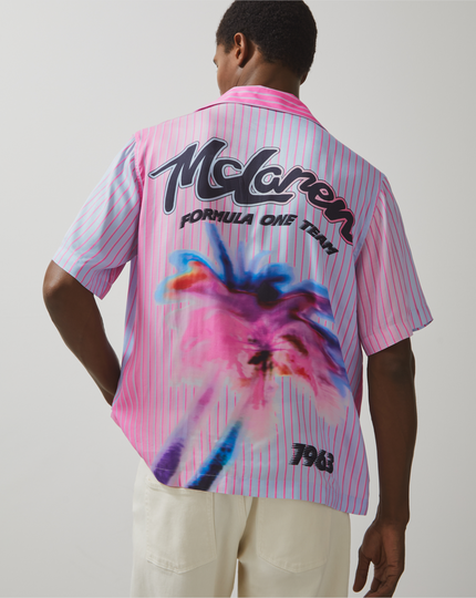 Reiss Mens Miami Palm Tree Cuban Shirt - Pink