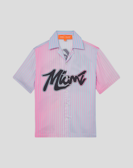 Reiss Mens Miami Palm Tree Cuban Shirt - Pink
