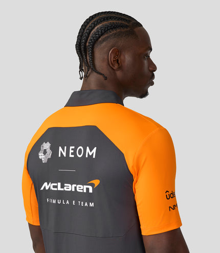 Official Mens NEOM McLaren Formula E Teamwear Polo Shirt - Phantom/Papaya